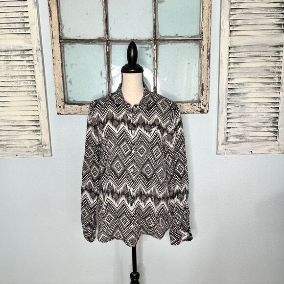 J. Crew Men's Linen Retro Geometric Print Button Up Long Sleeve Shirt Size 12 - Picture 1 of 9